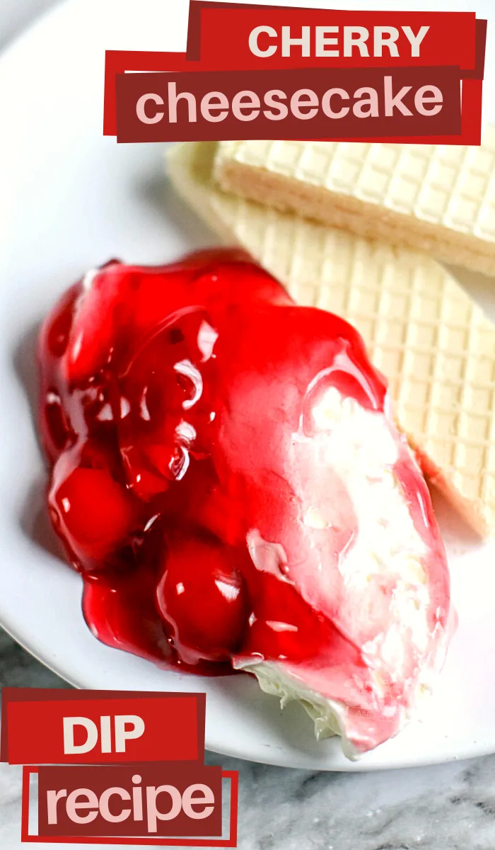 delicious cheesecake with a cherry topping but in a creamy dip