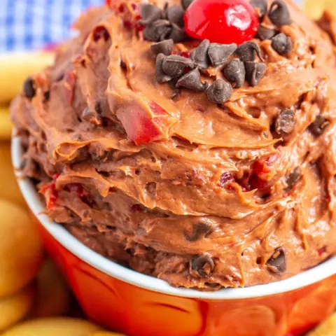 your kids will love eating and helping to make this chocolate cherry cheesecake dip recipe