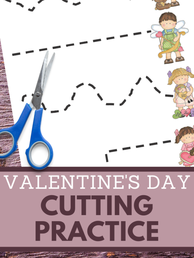 Valentine Preschool Cutting Practice Printable Worksheets