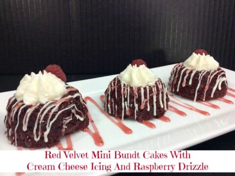 Image for Red Velvet Mini Bundt Cakes With Cream Cheese Icing And Raspberry Drizzle