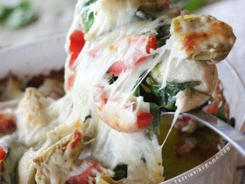 Image for Easy Pesto Spinach Artichoke Chicken Bake Recipe • The Pinning Mama