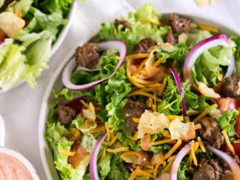 Image for Easy Leftover Cheeseburger Salad with Homemade Dressing