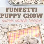 this snack recipe is made with funfetti sprinkles and chex cereal