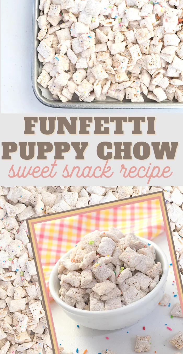 this snack recipe is made with funfetti sprinkles and chex cereal