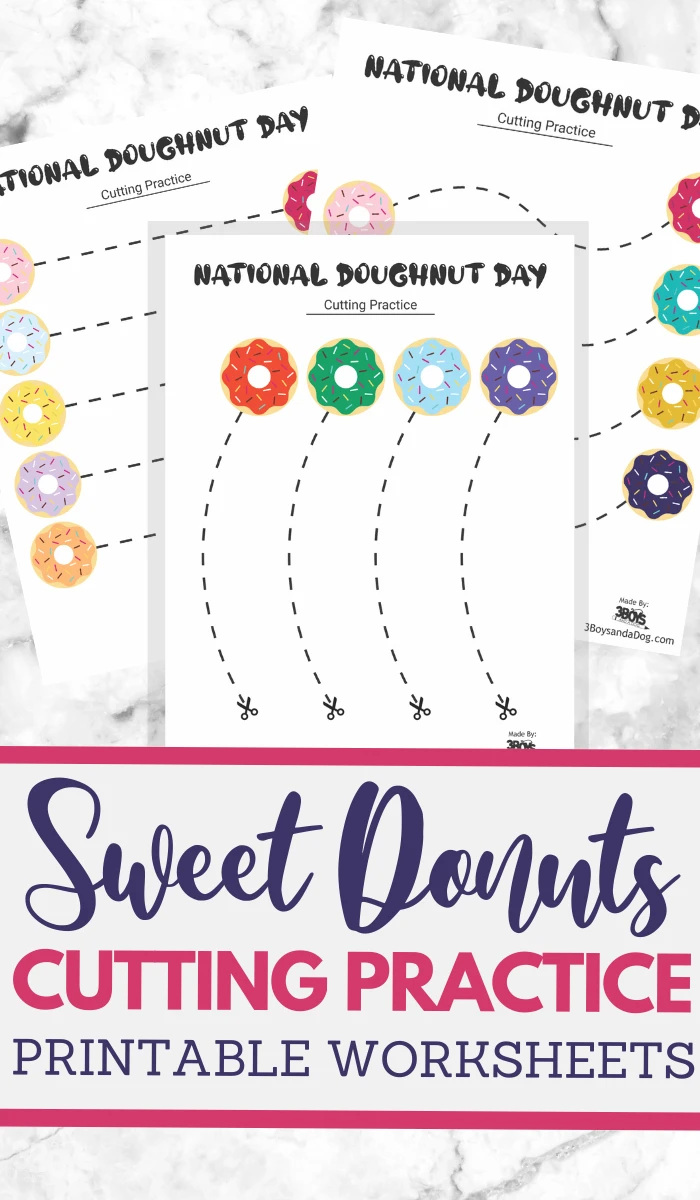 simple cutting worksheets for National Doughnut Day