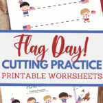 USA Flag themed scissor skills sheets for fine motor practice
