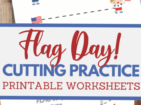 USA Flag themed scissor skills sheets for fine motor practice