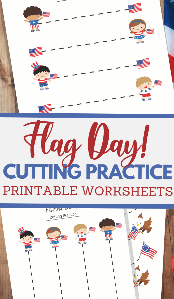 USA Flag themed scissor skills sheets for fine motor practice