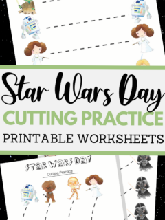 Star Wars Day themed scissor skills sheets for fine motor practice