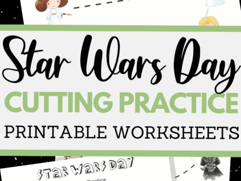 Star Wars Day themed scissor skills sheets for fine motor practice