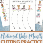 National Bike Month themed cutting practice for preschool