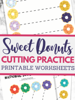 Doughnuts themed scissor skills sheets for fine motor practice