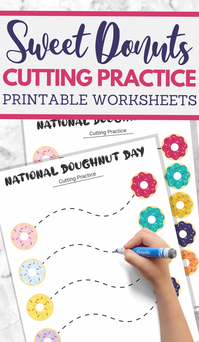 National Donut Day cutting practice worksheets for preschoolers
