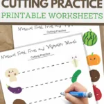 National Fresh Fruits and Vegetables Month cutting practice worksheets for preschoolers