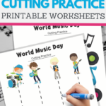 World Music Day cutting practice worksheets for preschoolers