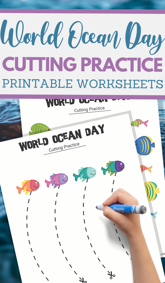 World Ocean Day cutting practice worksheets for preschoolers