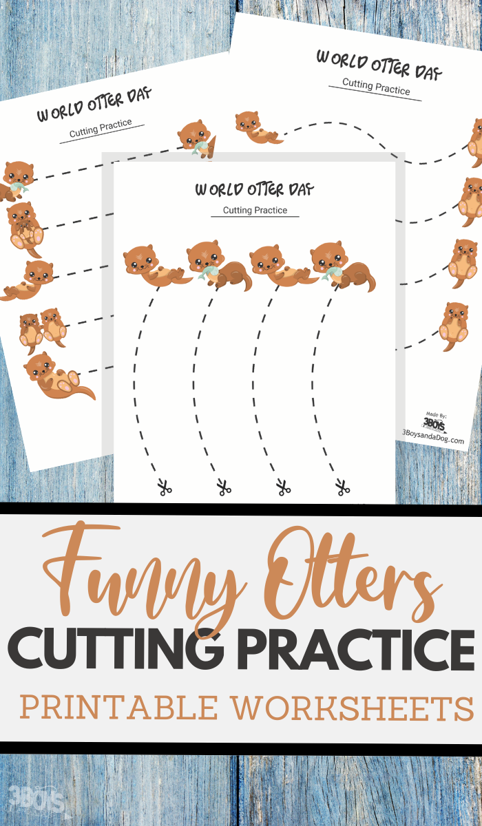Funny Otters cutting practice worksheets for preschoolers