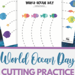 World Ocean Day themed cutting practice for preschool
