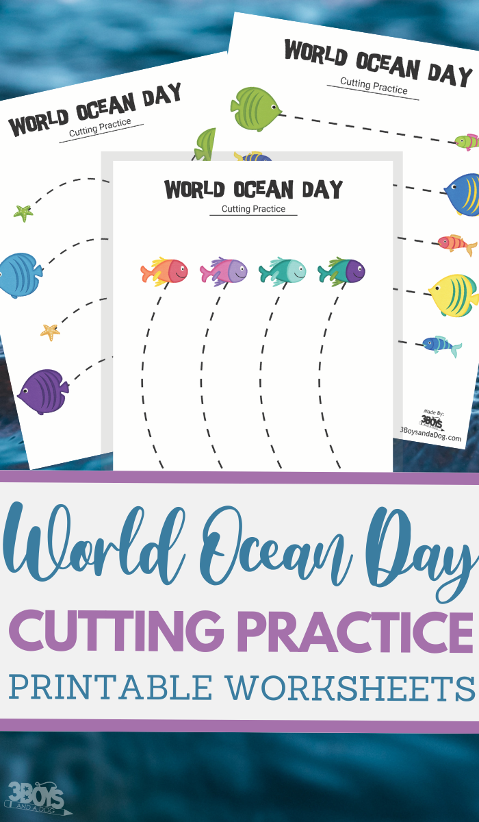 World Ocean Day themed cutting practice for preschool