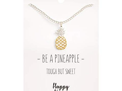 Image for Happy Kisses Pineapple Necklace – Be A Pineapple Pendant – Message Card (Gold and Silver)