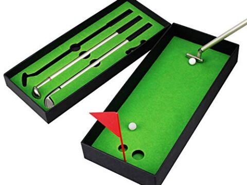 Image for Golf Pen Set, Mini Desktop Golf Ball Pen Gift Set Includes Putting Green, Three Golf Clubs Pen, Golf Balls and Golf Flag, Golf Gifts for Adults Children Tabletop Sports Decor Accessories, Black Green