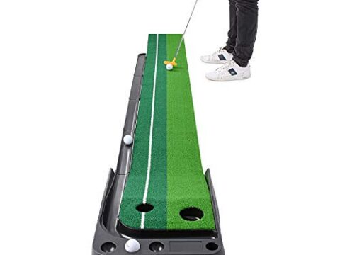 Image for Abco Tech Indoor Golf Putting Green – Portable Mat with Auto Ball Return Function – Mini Golf Practice Training Aid, Game and Gift for Home, Office, Outdoor Use – 3 Bonus Balls