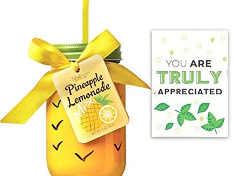 Image for Thank You Gift Set - Hand Painted Mason Jar with Straw - Lemonade Mix - Basil Packet - Appreciation Gifts - Perfect for Teachers Employees or Volunteers