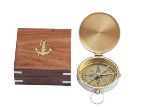 Image for Hampton Nautical Solid Brass Gentlemen's Compass with Rosewood Box, 4", Brass