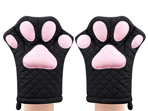 Image for Oven Mitts,Cat Design Heat Resistant Cooking Glove Quilted Cotton Lining- Heat Resistant Pot Holder Gloves for Grilling & Baking Gloves BBQ Oven Gloves Kitchen Tools Gift Set BBQ,Microwave (Black)