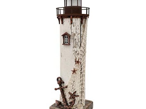 Image for Wooden Lighthouse Decor with Light, Decorative Nautical Lighthouse Rustic Ocean Sea Beach Themed Lighthouse Decoration, Handcrafted Tabletop Nautical Themed Home Decor Bathroom Decor (14.75“H)