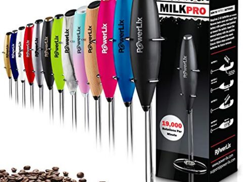 Image for PowerLix Milk Frother Handheld Battery Operated Electric Foam Maker For Coffee, Latte, Cappuccino, Hot Chocolate, Durable Drink Mixer With Stainless Steel Whisk, Stainless Steel Stand Include (Black)