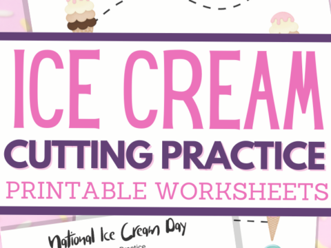 Ice Cream Cones themed scissor skills sheets for fine motor practice