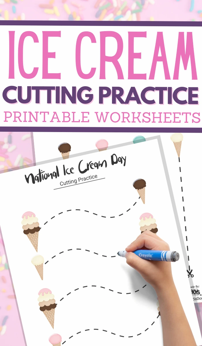 Ice Cream Unit Study cutting practice worksheets for preschoolers