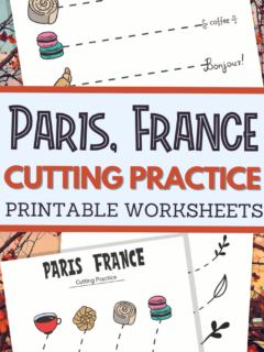 Paris France themed scissor skills sheets for fine motor practice