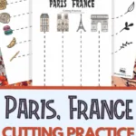 Paris France themed cutting practice for preschool