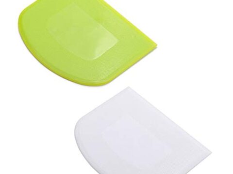 Image for lasenersm 2 Pieces Dough Scraper Bowl Scraper Food-safe Plastic Dough Cutter Flexible Plastic Scraper Bench Scraper Multipurpose Food Scrappers for Bread Dough Cake Fondant Icing, White, Green