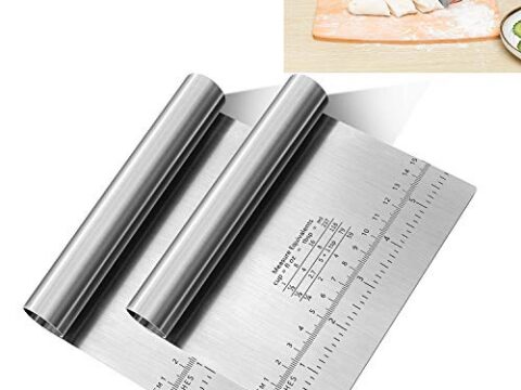 Image for Pro Dough Pastry Scraper/Cutter/Chopper Stainless Steel Mirror Polished with Measuring Scale Multipurpose- Cake, Pizza Cutter - Pastry Bread Separator Scale Knife 2PCS