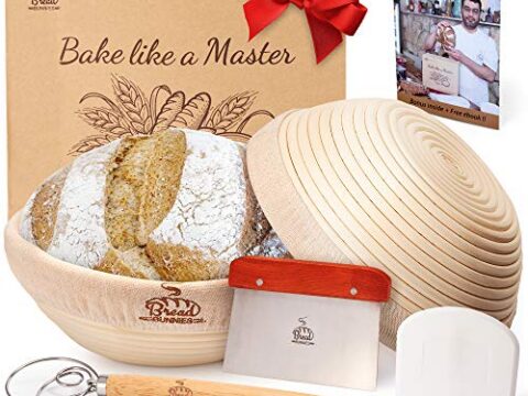 Image for BREAD BUNNIES 9" Banneton Bread Proofing Round Basket Set of 2 for Baking | Sourdough Making Starter Kit w/ Baskets, Bowl & Dough Scraper, Whisk, Scoring Lame, Replaceable Blades | Bakers' Tool Gifts