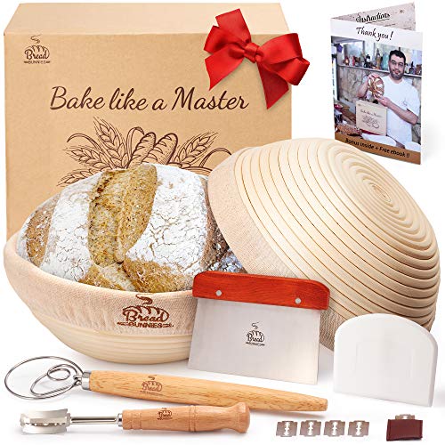 Sourdough Starter Dough Whisk Scraper Ultimate Bread Makers Tool Kit Proofing Bowl w/Liner Bread Lame 
