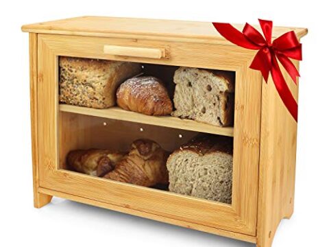 Image for PRISTINE BAMBOO Bread Box - Baker Designed, Freshness for Days - 2 Layer Large Breadbox for Homemade Bread, Bread Bin for Kitchen Countertop, Double Bread Storage Container (assembly required)