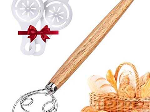 Image for Danish Dough Whisk Large Bread Mixer, Upgraded 3 Ring Danish Dough Whisk Stainless Steel, 13.5 inch Wooden Handle Danish dough Whisks for cooking, Pastry, Pizza Dough, Perfect Baking Gifts