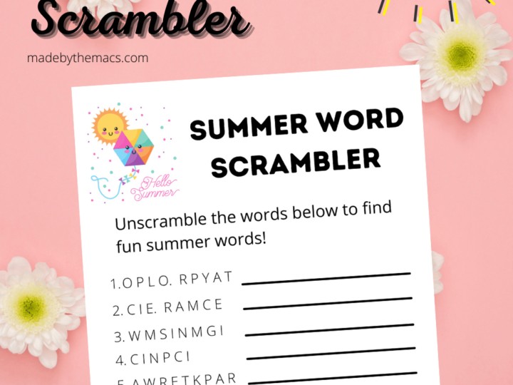Image for Free Printable Summer Word Scrambler for Kids (#2 summer printable activity for kids)