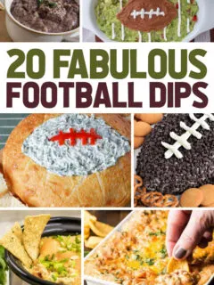 collage image showing 6 of the 20 Delicious Dips for Football Season