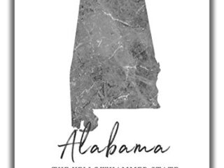 Image for Alabama State Map Wall Art Print - 8x10 Silhouette Decor Print with Coordinates. Makes a Great Alabama-Themed Gift. Shades of Grey, Black & White.