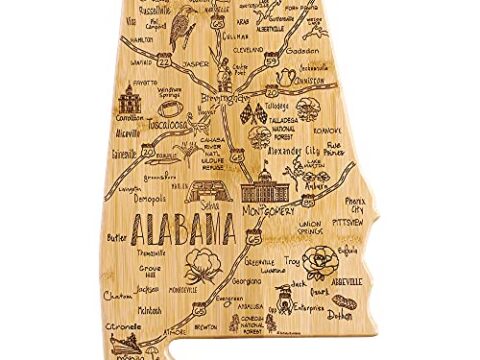 Image for Totally Bamboo Destination Alabama State Shaped Bamboo Serving and Cutting Board, Includes Hang Tie for Wall Display