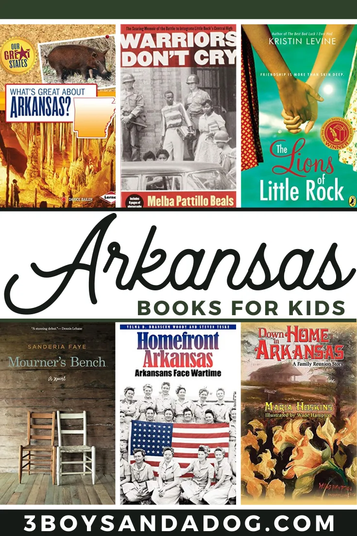 collage images of 6 book covers from this list of Arkansas Books for Kids