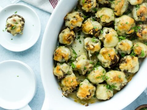 Image for Easy Philly Cheesesteak Stuffed Mushroom Appetizer! Naturally low-carb and gluten-free.