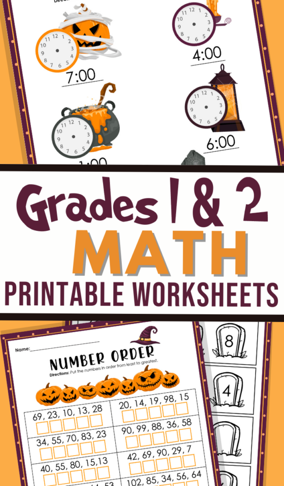 Halloween Math Worksheets for Grades 1 and 2