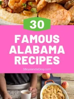 Pin image with 4 famous Alabama foods