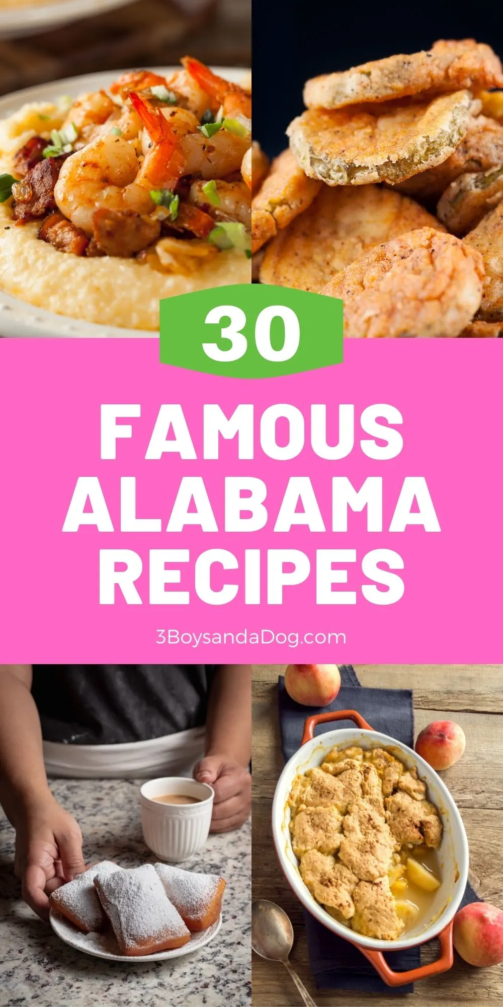 Pin image with 4 famous Alabama foods